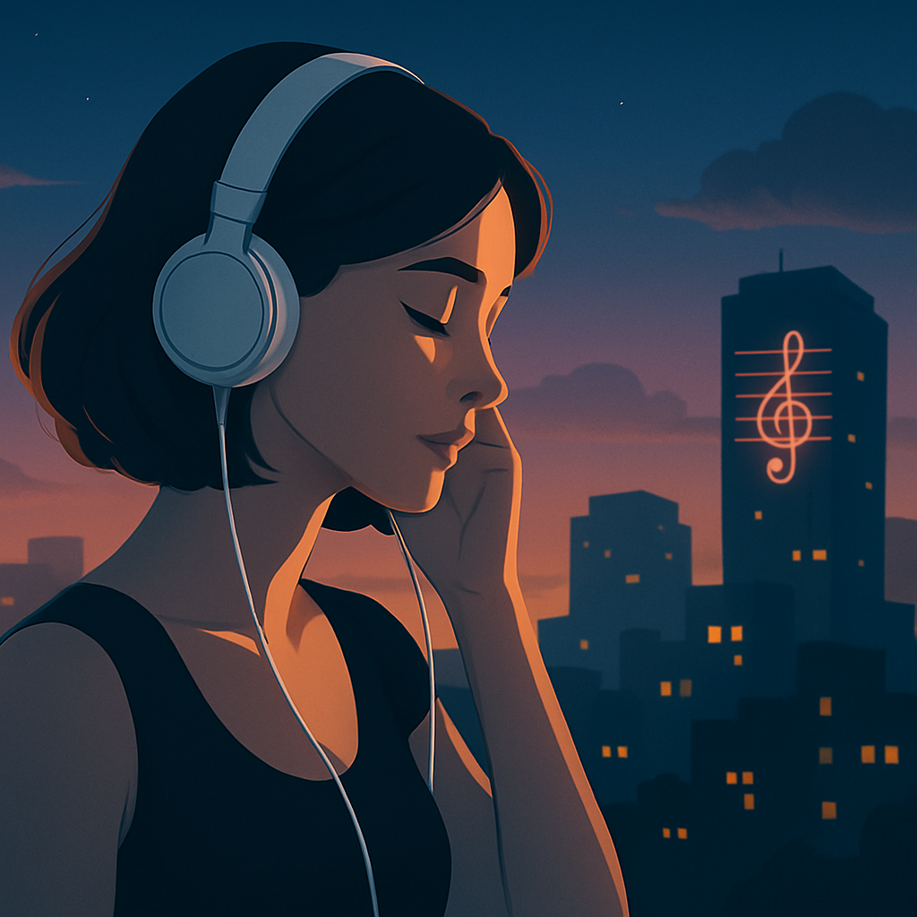 A digital illustration depicts a young woman with long hair watching a live concert stream on her smartphone, tears in her eyes, surrounded by the dim glow of the screen — スマートフォン越しにライブ配信を見て涙を流す女性のデジタルイラスト。感情があふれる夜のワンシーン。